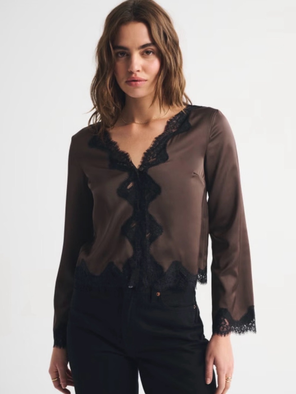 Abercrombie & Fitch Lace-Trim Button-Through Blouse NWOT